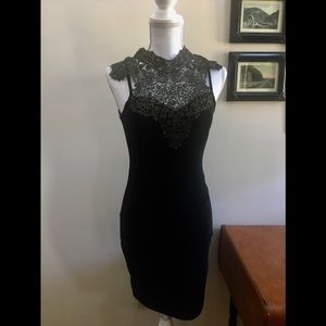 Honey & Rosie Little Black Dress-Gold Lace Collar